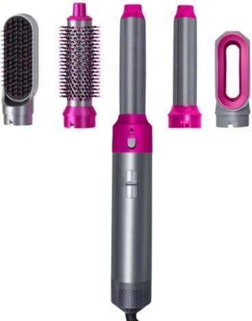 Generico Asciugacapelli professionale, 5 in 1 hair dryer brush set, 1000 watt (argento e viola)