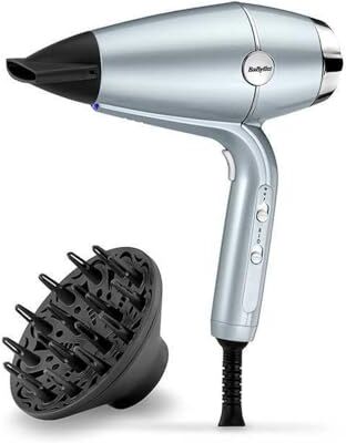 BaByliss ‎D773DE Asciugacapelli Hydro Fusion 2100 W, Asciugatura Rapida, Tecnologia al Plasma, Doppio Sistema ionico, 3 Temperature e 2 Velocità + Tasto Aria Fredda, Concentratore e Diffusore