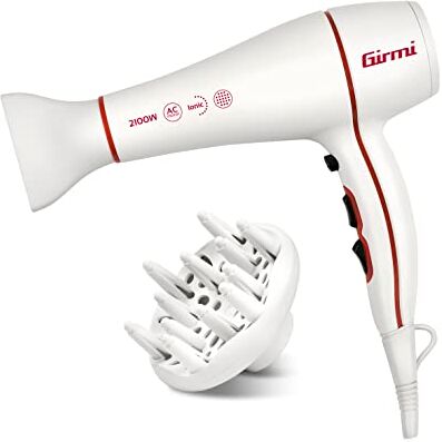 Girmi PH47 Asciugacapelli Professionale, 2100 Watt, 2 velocità, 3 temperature, Ioni, Motore AC, Bianco.