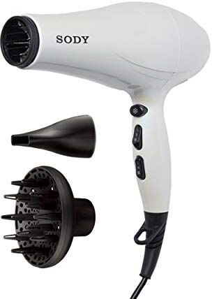 SODY Phone per Capelli Professionale 2400W  SD3005 Phone con Diffusore per Capelli Ricci e 1 Concentratori Fono per Capelli Professionale Phono Motore AC 3 Temperature/2 Velocità con Ioni Negativi