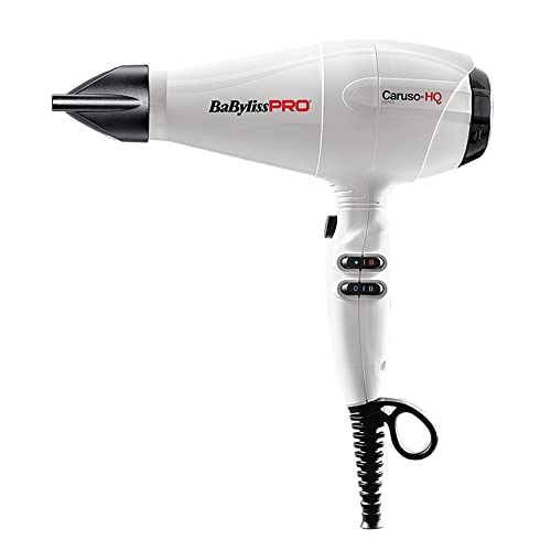 BaBylissPRO BaByliss PRO  Caruso Asciugacapelli professionale MADE IN ITALY 2400W con motore AC a lunga durata e funzione ionica, Bianco, velocità dell'aria fino a 172kmh