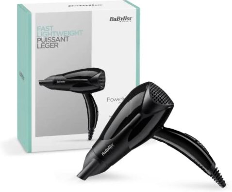 BaByliss Powerlight 2000 Asciugacapelli Leggero con Design Compatto, 2 Temperature/Velocità, Aria Fredda, Concentratore, Nero