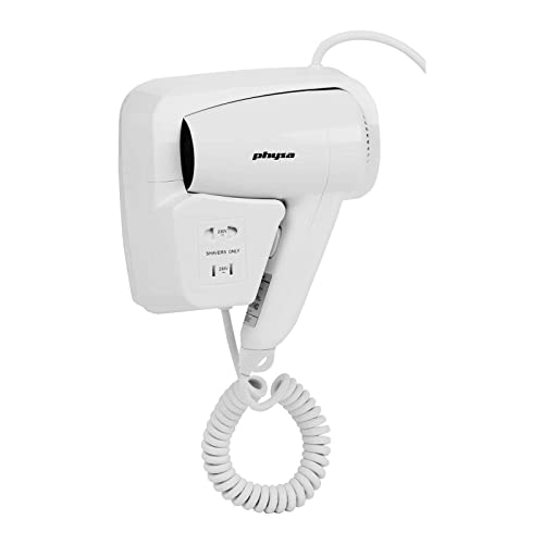 physa wellness & lifestyle Physa SICCO Asciugacapelli da Parete Fon per Hotel (1.200 W ECO, Temperatura dell'aria max. 58 °C, Velocità del getto d'aria 15 m/s, con Attacco per il rasoio)