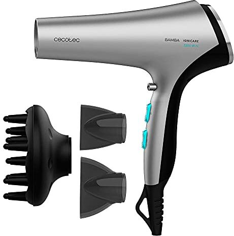 Cecotec Asciugacapelli Ionicare 5320 Flashlook Black Potenza 2200W Ioni Reali, 2 Ugelli, Diffusore, Haircare, Funzione Aria Fredda, 2.5m Cavo, 3 Temperature, 2 Velocità (Nero)