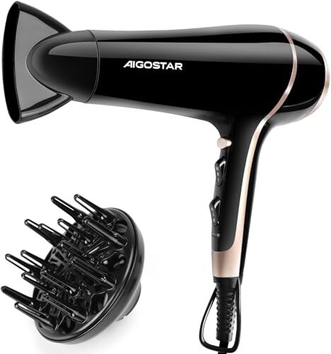 Aigostar Asciugacapelli Professionali 2400W Phon per Capelli Ioni 2 Velocità e 3 Impostazioni Pulsante di Raffreddamento Asciuga Capelli Lora