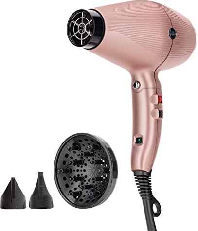 GAMMA+ Asciugacapelli Ionico G-TRONIC Dual Ionic 2500, Phon Capelli Professionale Ultraleggero 390 gr, Motore Digital Brushless, Silenzioso, Made in Italy (Spina Schuko, Rosa opaco)