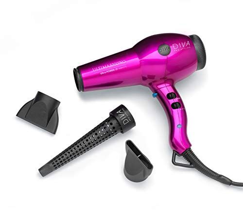 Diva Pro Styling Ultima 5000 Pro Asciugacapelli Professionale Con Condizionamento Ionico, 2200 W, Rosa 1 Unità