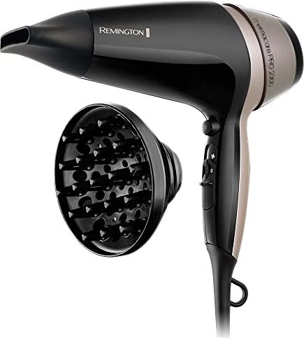 Remington Asciugacapelli Thermacare Pro, ionico, 2300 W, basso rumore, diffusore e concentratore, portata 85 km/h, nero e grigio