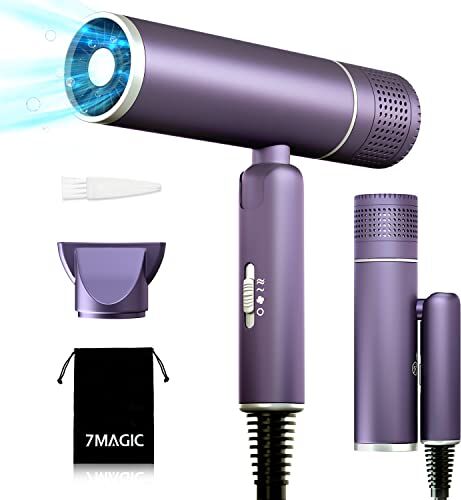 7MAGIC Asciugacapelli Pieghevole, 1600w Potente Phon Capelli Ionico per Asciugatura Rapida, Phone capelli da Viaggio con Custodia, Fono Capelli Portatile Leggero, 3 Temperatura &2 Velocità, Viola