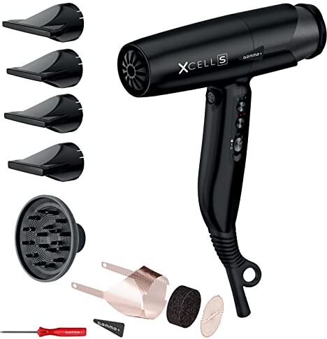 GAMMA+ Asciugacapelli Ionico XCELL S, Phon Capelli Ultraleggero 290 gr con Azione Battericida Sanificante, Silenzioso, Smart Memory, Interfaccia LED, Tecnologia autopulente (Spina SCHUKO)