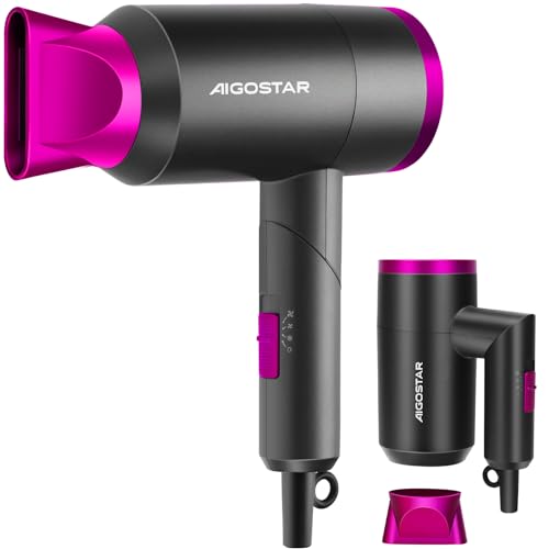 Aigostar Diane 32QYD – Asciugacapelli professionale 1800 Watt con 3 temperature e 2 velocità. Protezione surriscaldamento. Maniglia pieghevole ideale per viaggi, salone, uso domestico ecc…