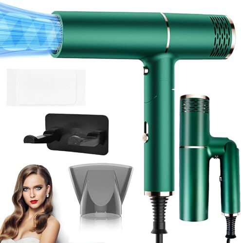 SPORWAY Asciugacapelli agli ioni di litio, 1500 W, pieghevole, asciugacapelli da viaggio, con ugello per lo styling, asciugacapelli portatile, piccolo dryer per capelli, asciugatura rapida, con