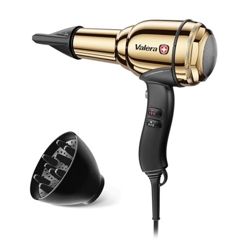 Valera , Swiss Steel Master Light, Asciugacapelli Professionale in Acciaio Gold, Phon Leggero con Potente Motore, 3 Livelli di Temperatura, Ionizzatore, 2100 W