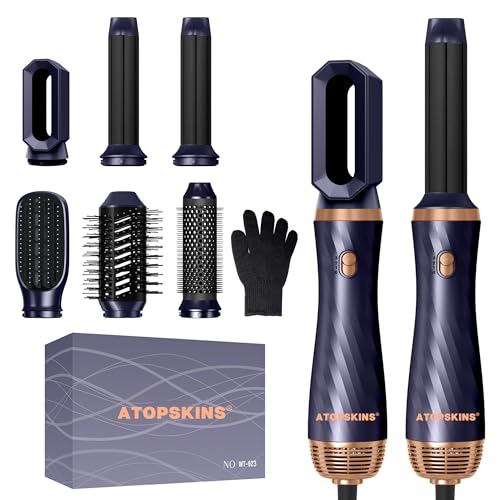 Atopskins 1000W Spazzola Phon, Multifunzione Spazzola Asciugacapelli Air Styler Set 6 IN 1,Asciugacapelli, Spazzola Rotonda, Arricciacapelli Aria, Spazzola Lisciante per Capelli, Regalo di Natale