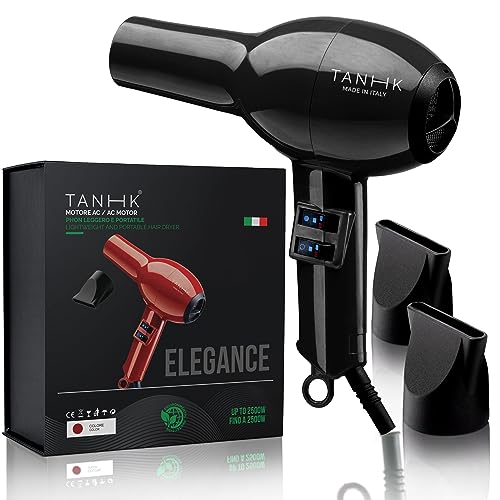 TANHK Phon Professionale Made in Italy   Motore Potente a Risparmio Energetico   Adatto anche per Capelli Crespi   4 Temperature, 2 Velocità   Cavo 3M (Elegance, Black)