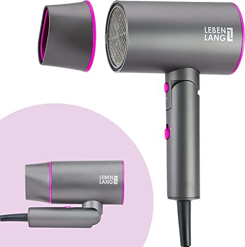 LEBENLANG Phon Capelli Asciugacapelli Ionico 2100W Anti-Spliss con modalità aria fredda & incl. bocchetta per lo styling e borsa da viaggio I Grigio I Travel Hair Dryer Asciuga Capelli Phono