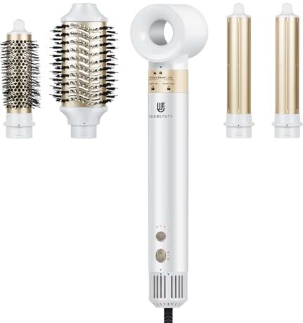 webeauty [5 in 1] Phon Capelli & Hair Styler, 110,000 GIRI/MIN, 20M/S, 1400W Asciugacapelli ad Alta Velocità, 200 Milioni di Ioni Hair Dryer con Spazzola Asciugacapelli e Air Arricciacapelli, Bianco