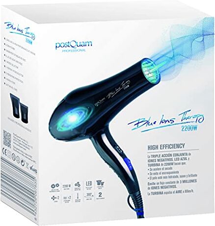 POSTQUAM Asciugacapelli Blue IONS Therapy 2200 W, Standard, Único