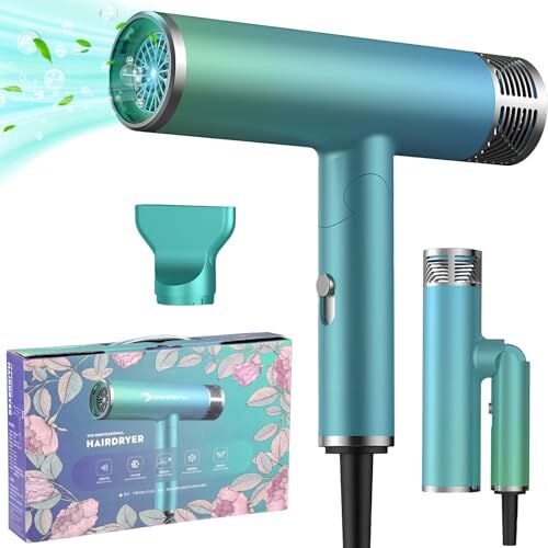 Towwoo Asciugacapelli Pieghevole da Viaggio, 1800W Potente Phon Capelli Ionico per Asciugatura Rapida Asciugacapelli Professionale con Diffusore e Custodia, Manico Pieghevole, Leggero e Compatto