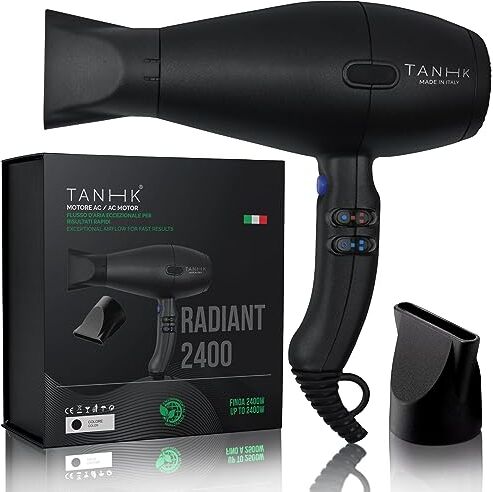 TANHK Phon Professionale Made in Italy   Motore Potente a Risparmio Energetico   Adatto anche per Capelli Crespi   4 Temperature, 2 Velocità   Cavo 3M (Air Pro 2500W, Silver)