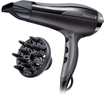 Remington Asciugacapelli 2400W Leggero e Potente Con Ioni per capelli meno crespi, 3 livelli di riscaldamento e 2 di ventola separati, Funzione di raffreddamento, Diffusore, Pro-Air Turbo