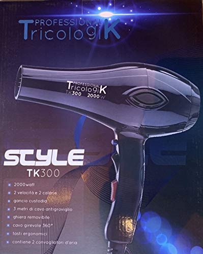 Retrò Professional Asciugacapelli Phon Professionale TK Tricologi Professional Style TK3000 2000W Colore Nero