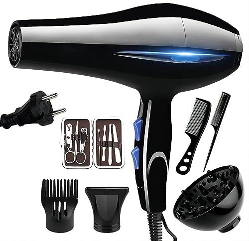 PCKOBEVER Professional Ionic Hair Dryer, 1200 Watt Powerful fast drying Salon Ionic Hair Dryer, With diffuser, nozzle and concentrator comb, 2 speeds and 3 temperature settings, Suitable for salons and homes