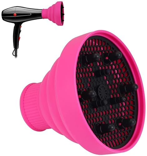 PAN FIGHTER Giody   Diffusore Universale In Silicone Adattatore Professionale Diffusore Asciugacapelli Da Viaggio Per Asciugacapelli Pieghevole Hair Diffusore Phon Con Ugello Tondo Diametro 4cm-5cm (Fucsia)