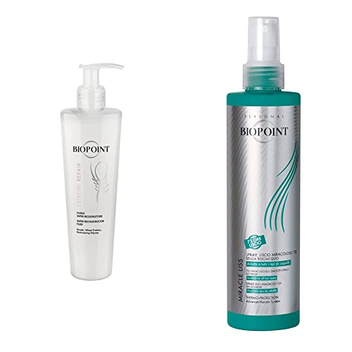 BIOPOINT Extreme Repair Fluido Capelli Super Ricostruttore con Cheratina Pre-Shampoo & Miracle Liss Spray Capelli Senza Risciacquo Liscio 72h, Azione Anticrespo