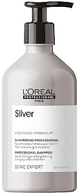 L'Oréal Professionnel Paris Shampoo professionale per capelli grigi e bianchi Silver Serie Expert, Formula neutralizzante anti-giallo, 500 ml