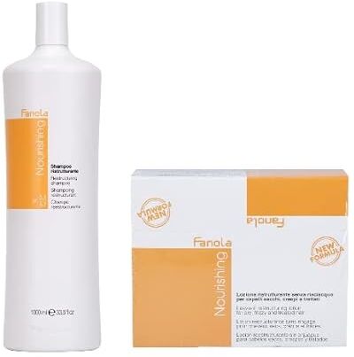 FANOLA Kit  Nourishing ristrutturante shampoo 1000 ml + lozione senza risciacquo 12 fiale