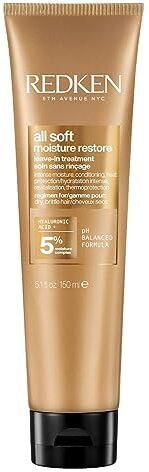 Redken Maschera per capelli con acido ialuronico per capelli secchi, anti-crespo e protezione dal calore fino a 230 °C, maschera All Soft Moisture Restore Leave-in, 1 x 150 ml