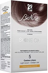 BioNike Shine On Trattamento N.5 Castano Chiaro, Kit Tinta Senza Ammoniaca, Azione Nutriente e Protettiva, Dona un Colore Brillante, Copre i Capelli Bianchi