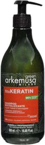 FEI FAN Green Arkemusa Fito KERATIN, SHAMPOO RIVITALIZZANTE. Capelli Trattati e Danneggiati. Con Cheratina Vegetale & Olio Biologico Di Cocco. No SLS/SLES, Coloranti Artificiali e Siliconi 500ml (Flacone)