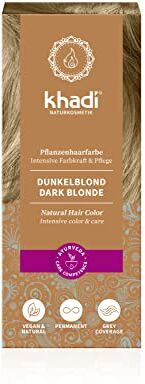 Khadi BIONDO SCURO Tinta Naturale per Capelli, biondo scuro cenere e opaco, 100% vegetale, naturale e vegano, cosmetici naturali certificati, 100g