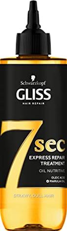 Schwarzkopf Gliss 7 Seconds Express Trattamento Riparazione Dei Capelli Olio Nutritivo, Maschera Istantanea per Capelli Spenti e Secchi, 200 ml, Confezione da 1