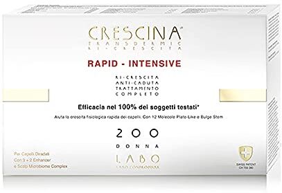 CRESCINA LABO  Transdermic RAPID-INTENSIVE Doppio Trattamento Anticaduta e Ricrescita 200 Donna 10+10 Fiale