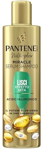 Pantene Pro-V Miracle Serum Shampoo Lisci Effetto Seta, con Acido ialuronico, Il potere di un siero in uno shampoo, Per capelli crespi e secchi, 250 ML