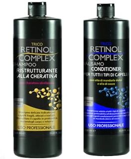 Generico 1 Shampoo + 1 Balsamo Retinol Complex Trico. SHAMPOO RISTRUTTURANTE CON CHERATINA IDROLIZZATA, USO PROFESSIONALE 800 ml + BALSAMO PER TUTTI I TIPI DI CAPELLI