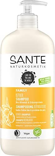 Sante Naturkosmetik Shampoo riparante per capelli danneggiati e danneggiati, formula vegana con olio di oliva biologico e proteine del pisello, 1 x 500 ml