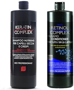 Generico 1 Shampoo + 1 Balsamo Retinol Complex Trico: SHAMPOO NUTRIENTE PER CAPELLI SECCHI E CRESPI CON OLIO DI COCCO MANDORLE E ARGAN USO PROFESSIONALE 800 ml + BALSAMO PER TUTTI I TIPI DI CAPELLI