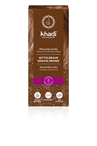 Khadi Tinta Naturale per Capelli, castano cannella caldo fino a uno splendente castano medio, 100% vegetale, naturale e vegano, naturali certificati, 100g