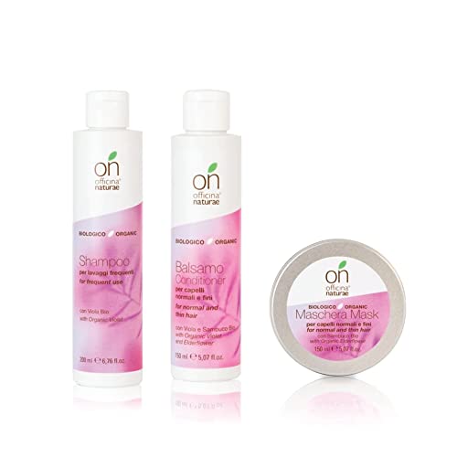 Generico Officina Naturae Kit per Capelli Normali e Fini Shampoo Lavaggi Frequenti 200ml + Balsamo 150 ml + Maschera 150 ml Bio Sostenibile Vegan