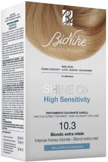 BioNike Shine On High Sensitivity Trattamento Colorante Capelli, Kit Tinta Alta Tollerabilità Senza Ammoniaca, Azione Lenitiva, Dona un Colore Brillante, Copre i Capelli Bianchi