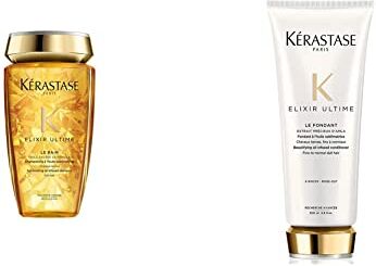 KERASTASE Kérastase   Elixir Ultime, Shampoo Nutriente & Idratante, Per Capelli Secchi & Spenti, 250 ml & Elixir Ultime, Balsamo Nutriente, Per Capelli da Fini a Normali, Fondant, 200 ml