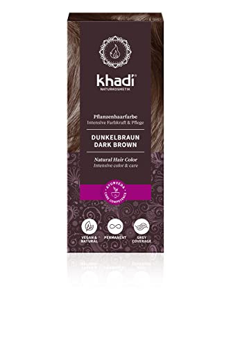 Khadi CASTANO SCURO Tinta Naturale per Capelli, castano scuro intenso e luminoso fino a un bruno deciso, 100% vegetale, naturale e vegano, cosmetici naturali certificati, 100g