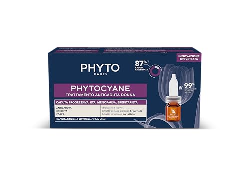 Phyto cyane Trattamento Anticaduta in Fiale, Ottimale per la Caduta Progressiva dei Capelli femminile, 12 fiale da 5 ml