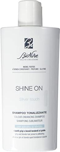 BioNike Shine On Silver Touch, Shampoo Tonalizzante Antigiallo per Capelli Grigi, Bianchi, Decolorati o con Meches, Deterge Delicatamente, Dona Luminosità, 200 ml