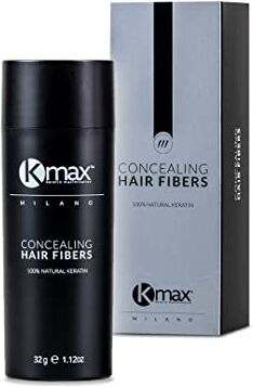 KMAX Concealing Hair Fibers Fibre Cheratina per Capelli, Polvere Capelli per un Effetto Infoltimento Capelli, Fibre Capelli per Coprire le Calvizie Formato Economy da 32 gr Castano Scuro