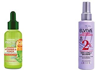 Garnier Fructis Vitamine & amp;Forza, Trattamento Anticaduta Fortificante per Capelli Fragili e Soggetti a Rottura & L'Or & eacute;al Paris Elvive Siero Spray per Capelli Hydra Hyaluronic